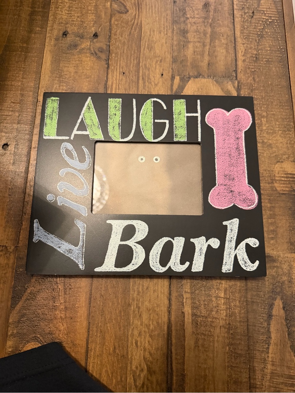 Black Chalkboard-Style Pet Photo Frame with Pink Bone Accent